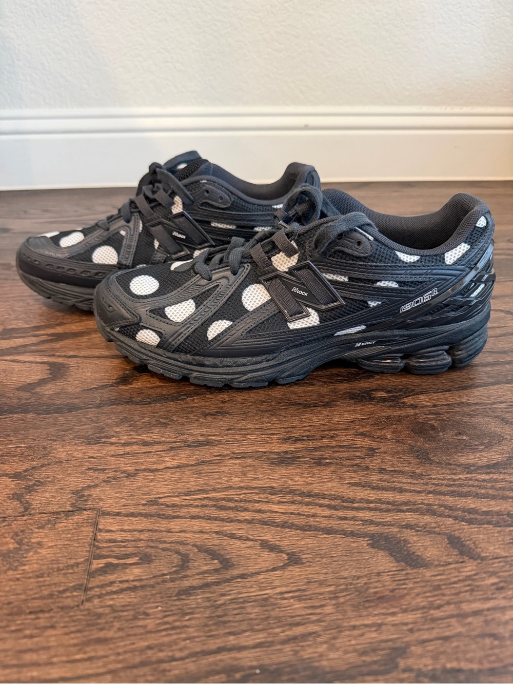 New Balance Black and White Mesh Athletic Sneakers